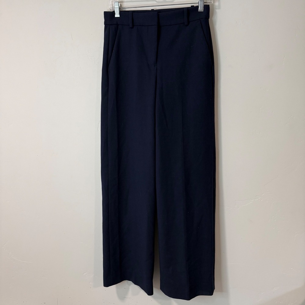 J.Crew Womens Wide Leg Trousers Carreman French Fabric 2 Navy Excellent Stretch